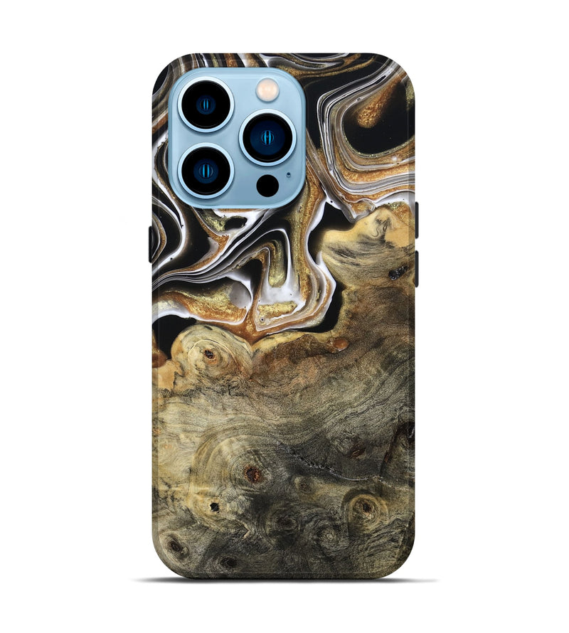 iPhone 14 Pro Wood Live Edge Phone Case - Kaylyn (Black & White, 800710)