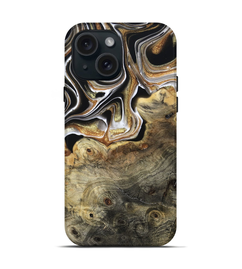 iPhone 15 Wood Live Edge Phone Case - Kaylyn (Black & White, 800710)