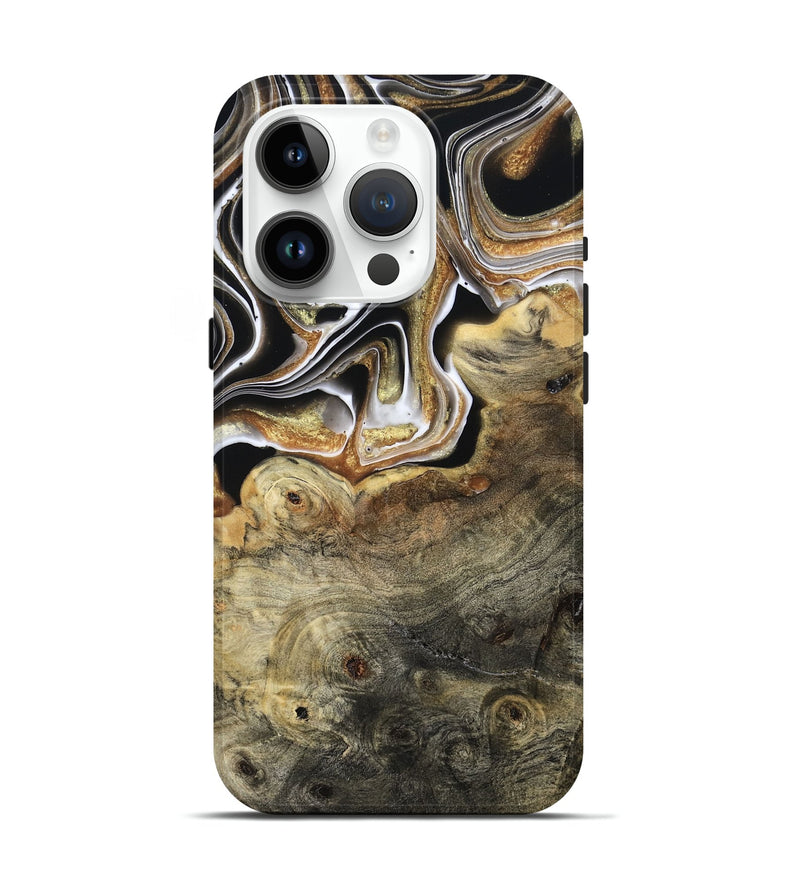 iPhone 15 Pro Wood Live Edge Phone Case - Kaylyn (Black & White, 800710)
