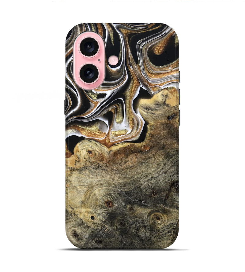 iPhone 16 Wood Live Edge Phone Case - Kaylyn (Black & White, 800710)