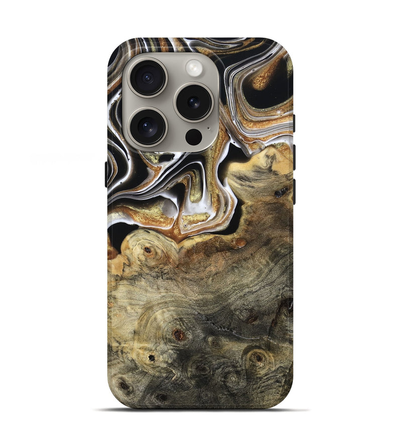 iPhone 16 Pro Wood Live Edge Phone Case - Kaylyn (Black & White, 800710)