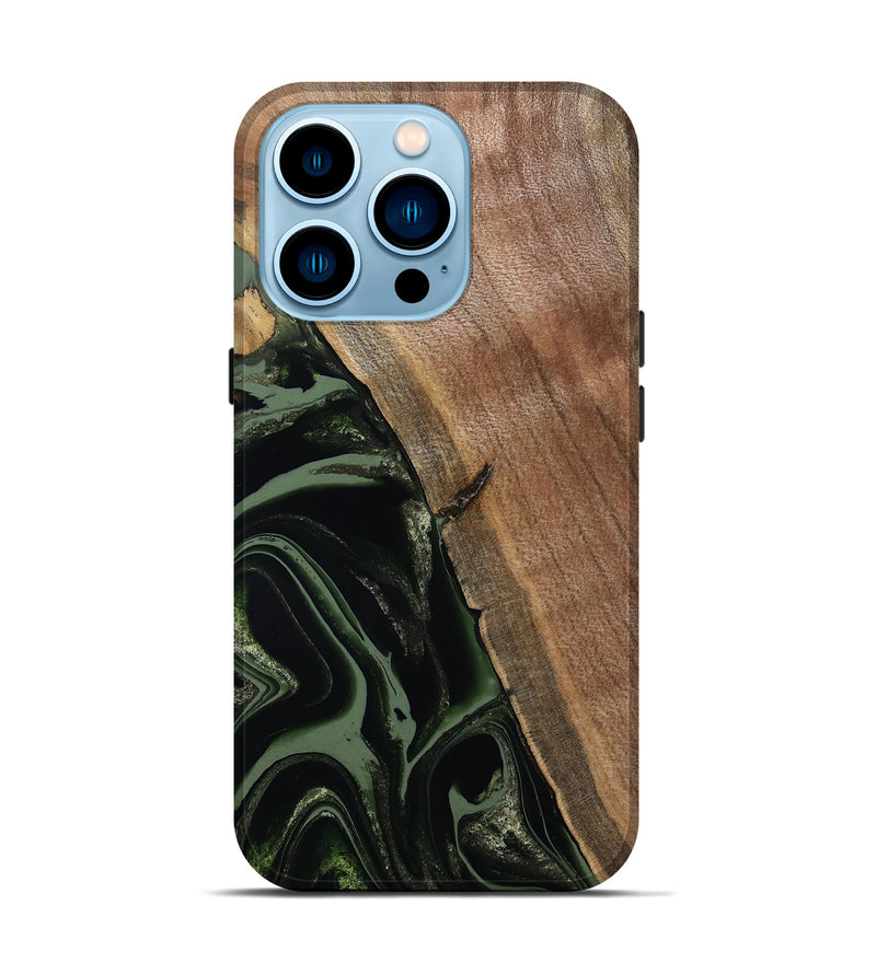 iPhone 14 Pro Wood Live Edge Phone Case - Josh (Green, 800716)