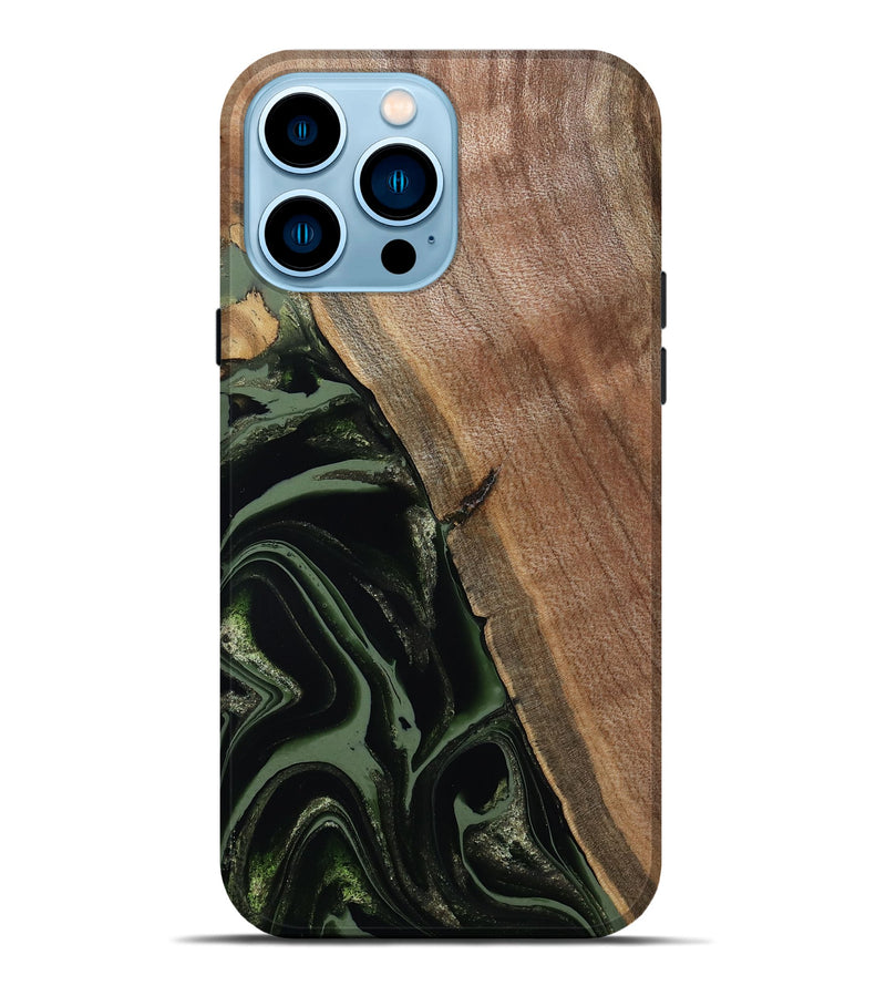 iPhone 14 Pro Max Wood Live Edge Phone Case - Josh (Green, 800716)