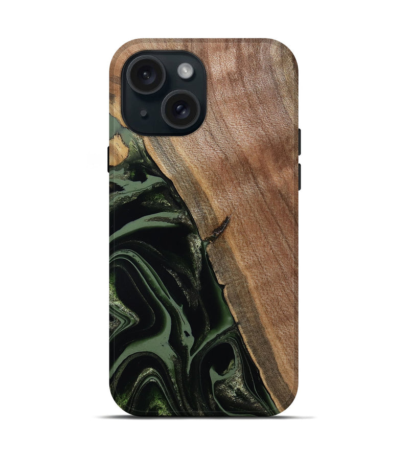 iPhone 15 Wood Live Edge Phone Case - Josh (Green, 800716)