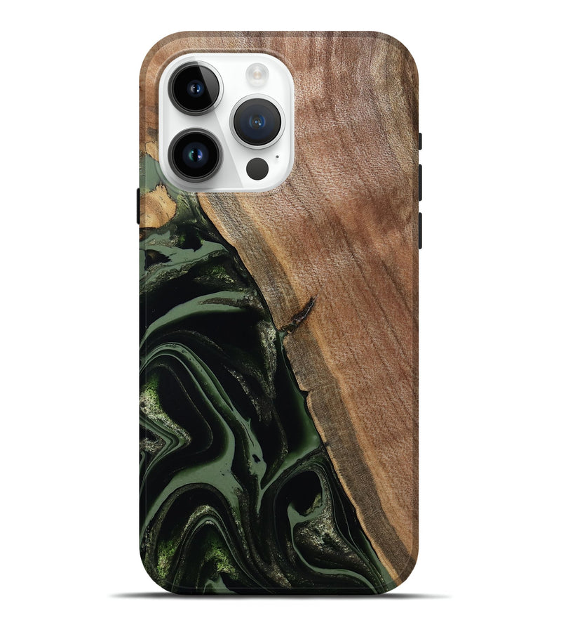 iPhone 15 Pro Max Wood Live Edge Phone Case - Josh (Green, 800716)