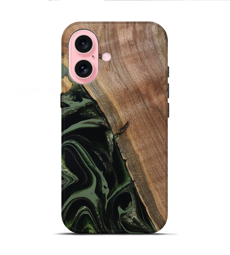 iPhone 16 Wood Live Edge Phone Case - Josh (Green, 800716)