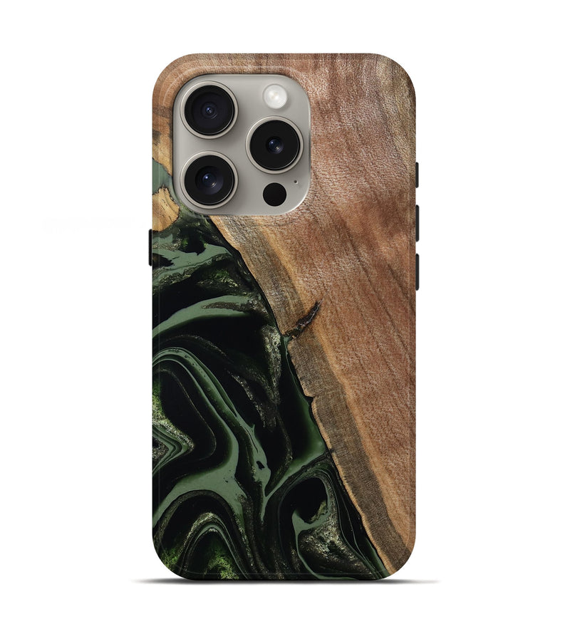 iPhone 16 Pro Wood Live Edge Phone Case - Josh (Green, 800716)