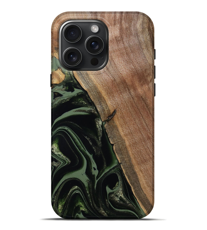 iPhone 16 Pro Max Wood Live Edge Phone Case - Josh (Green, 800716)