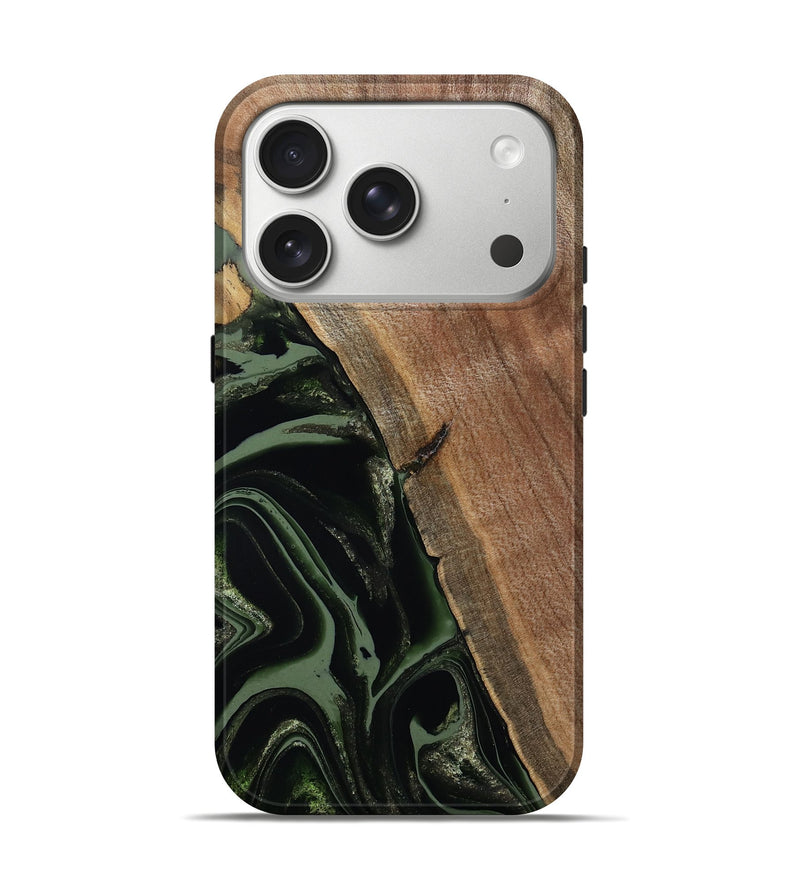 iPhone 17 Pro Wood Live Edge Phone Case - Josh (Green, 800716)