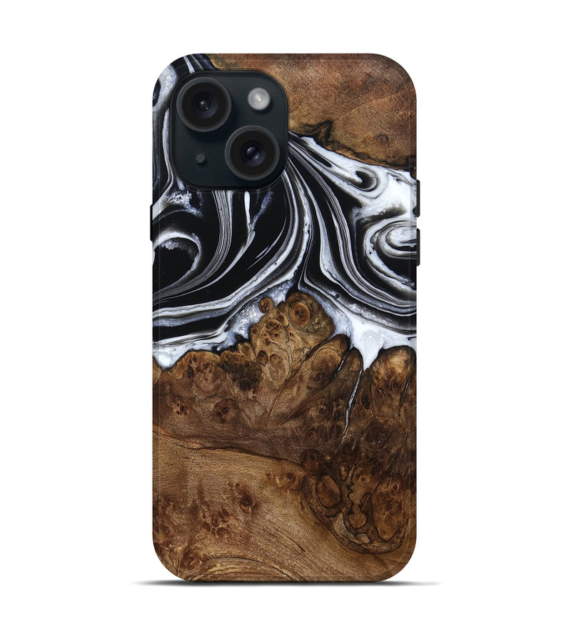 iPhone 15 Wood Live Edge Phone Case - Ezekiel (Black & White, 800717)