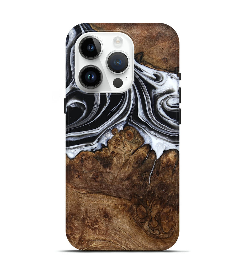 iPhone 15 Pro Wood Live Edge Phone Case - Ezekiel (Black & White, 800717)