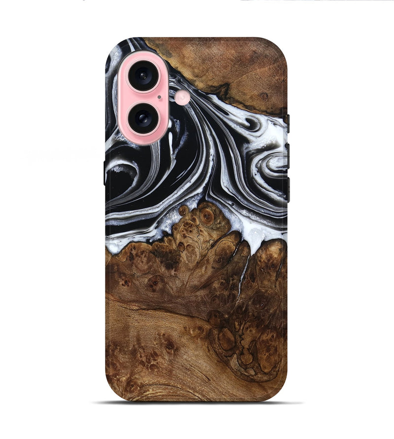 iPhone 16 Wood Live Edge Phone Case - Ezekiel (Black & White, 800717)