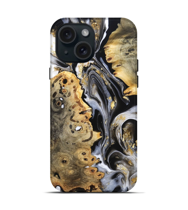 iPhone 15 Wood Live Edge Phone Case - Merton (Black & White, 800719)
