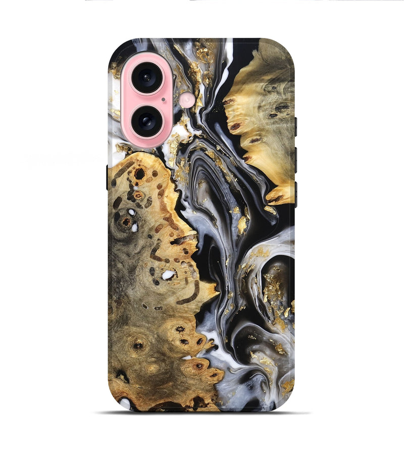 iPhone 16 Wood Live Edge Phone Case - Merton (Black & White, 800719)
