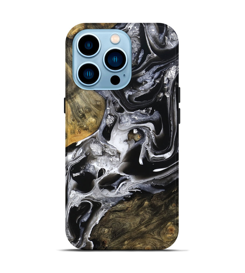 iPhone 14 Pro Wood Live Edge Phone Case - Jewel (Black & White, 800720)