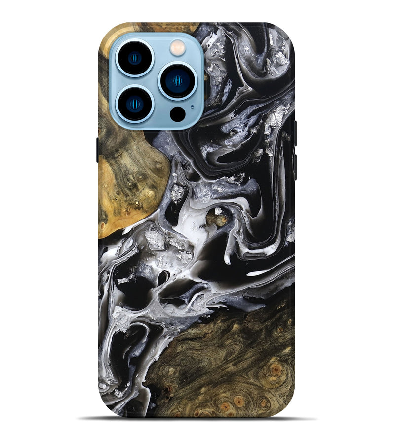 iPhone 14 Pro Max Wood Live Edge Phone Case - Jewel (Black & White, 800720)
