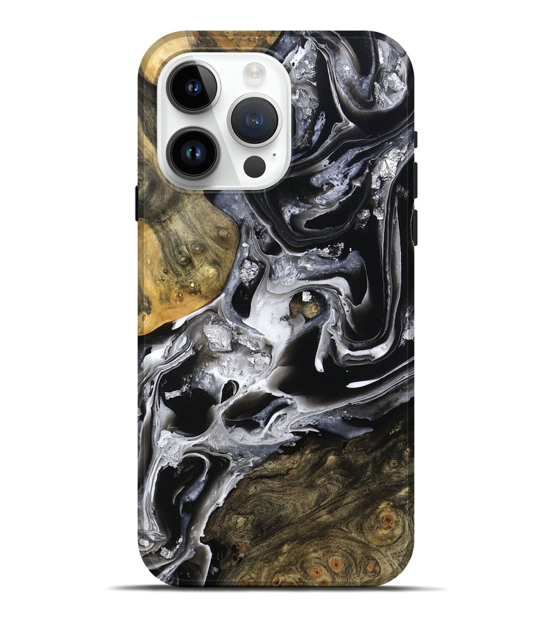 iPhone 15 Pro Max Wood Live Edge Phone Case - Jewel (Black & White, 800720)