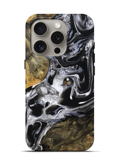 iPhone 16 Pro Wood Live Edge Phone Case - Jewel (Black & White, 800720)