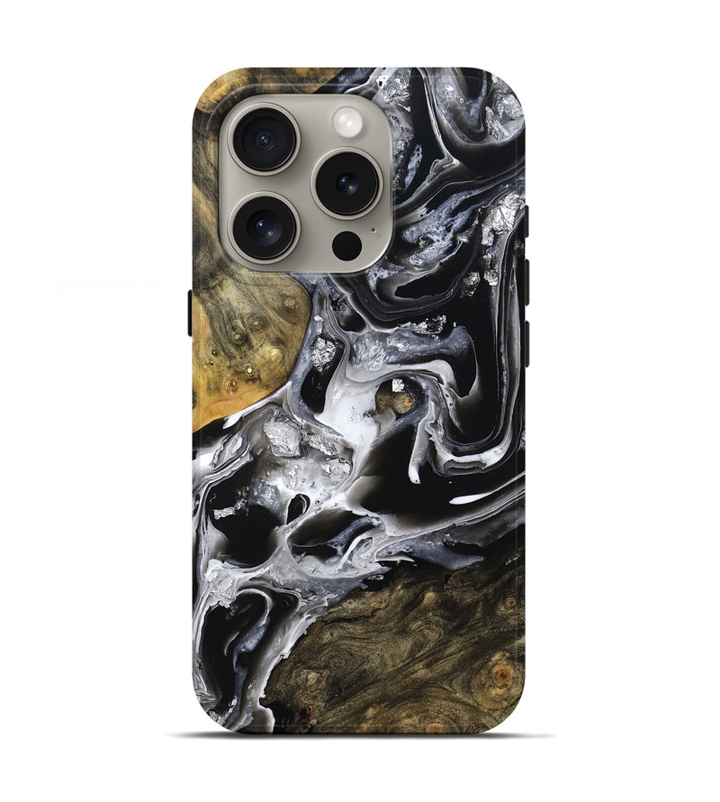 iPhone 16 Pro Wood Live Edge Phone Case - Jewel (Black & White, 800720)