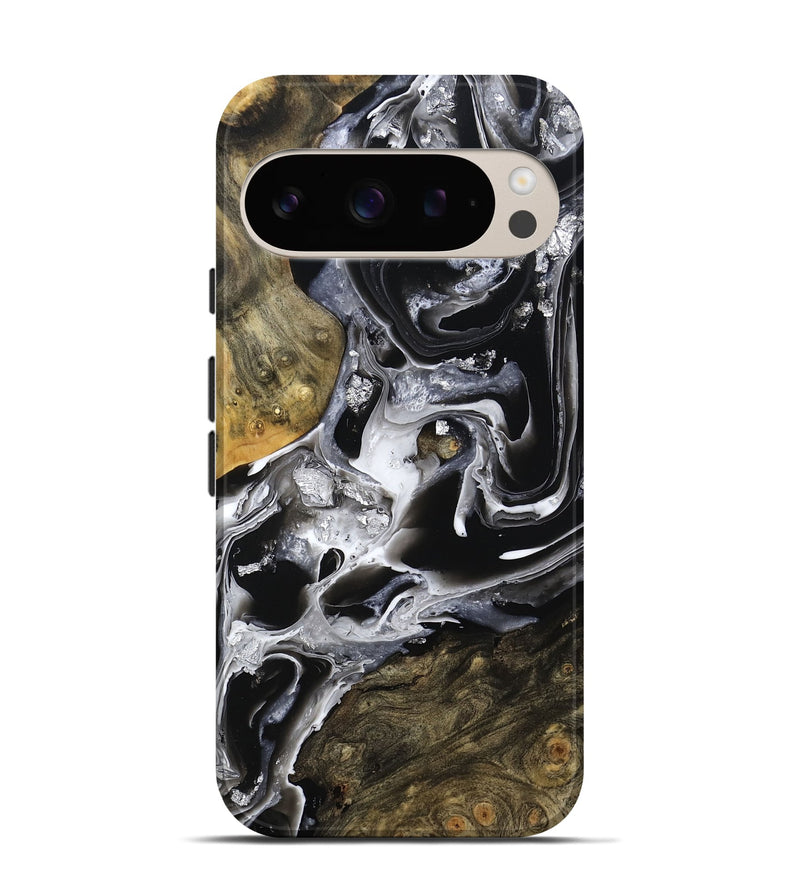 Pixel 9 Wood Live Edge Phone Case - Jewel (Black & White, 800720)