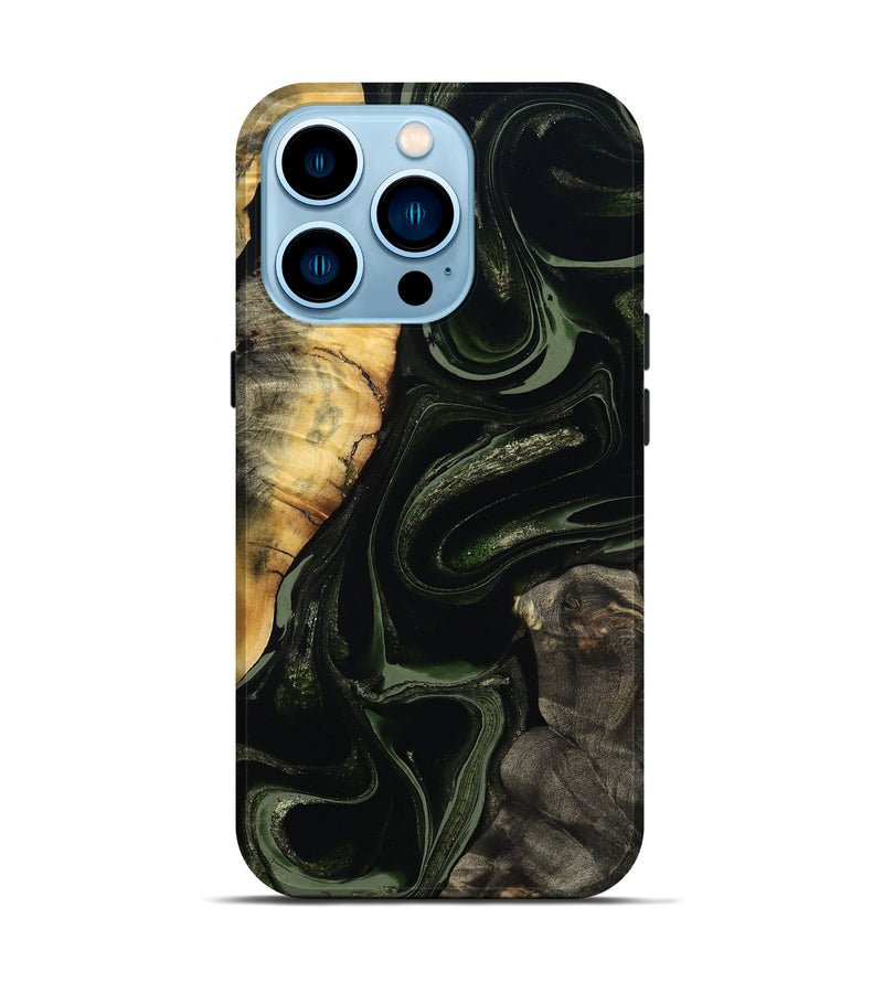 iPhone 14 Pro Wood Live Edge Phone Case - Elia (Green, 800721)