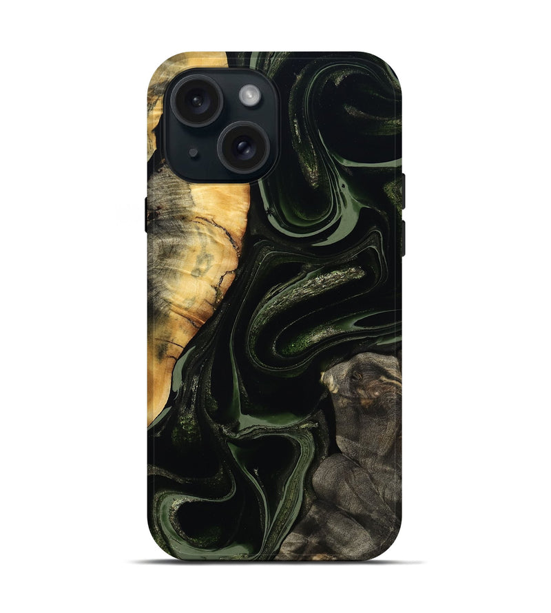 iPhone 15 Wood Live Edge Phone Case - Elia (Green, 800721)