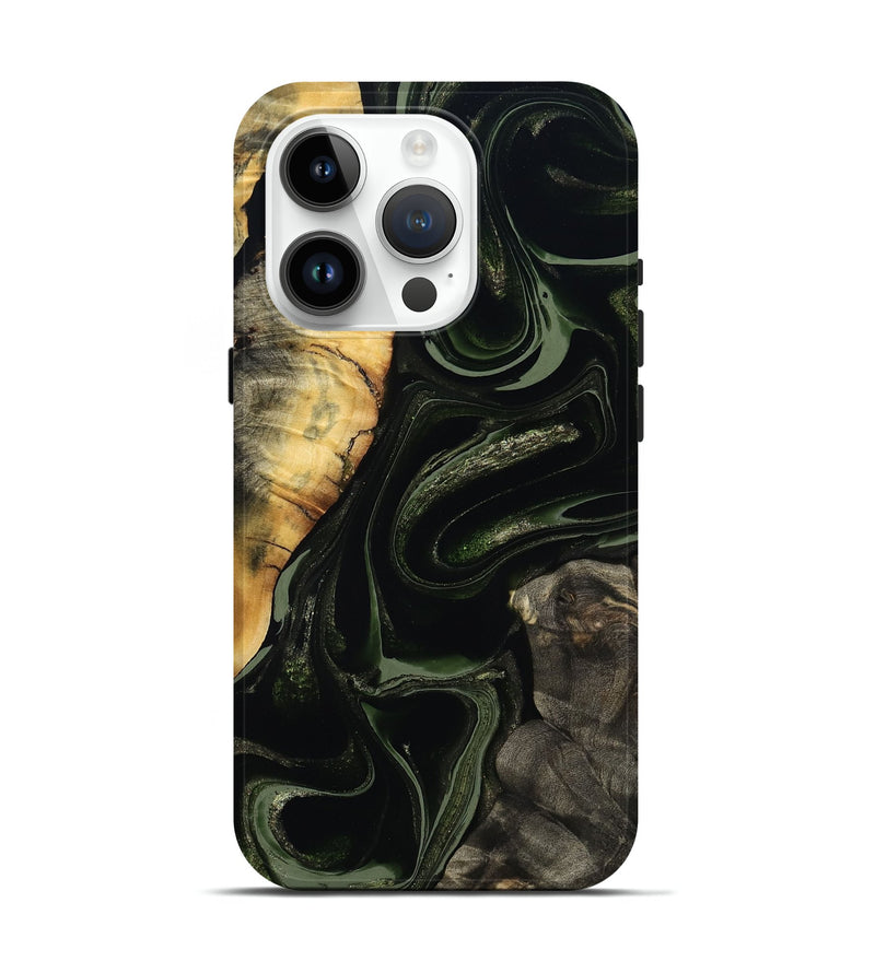 iPhone 15 Pro Wood Live Edge Phone Case - Elia (Green, 800721)