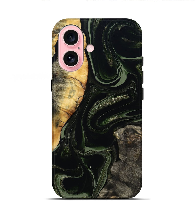iPhone 16 Wood Live Edge Phone Case - Elia (Green, 800721)