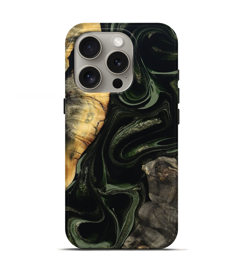 iPhone 16 Pro Wood Live Edge Phone Case - Elia (Green, 800721)