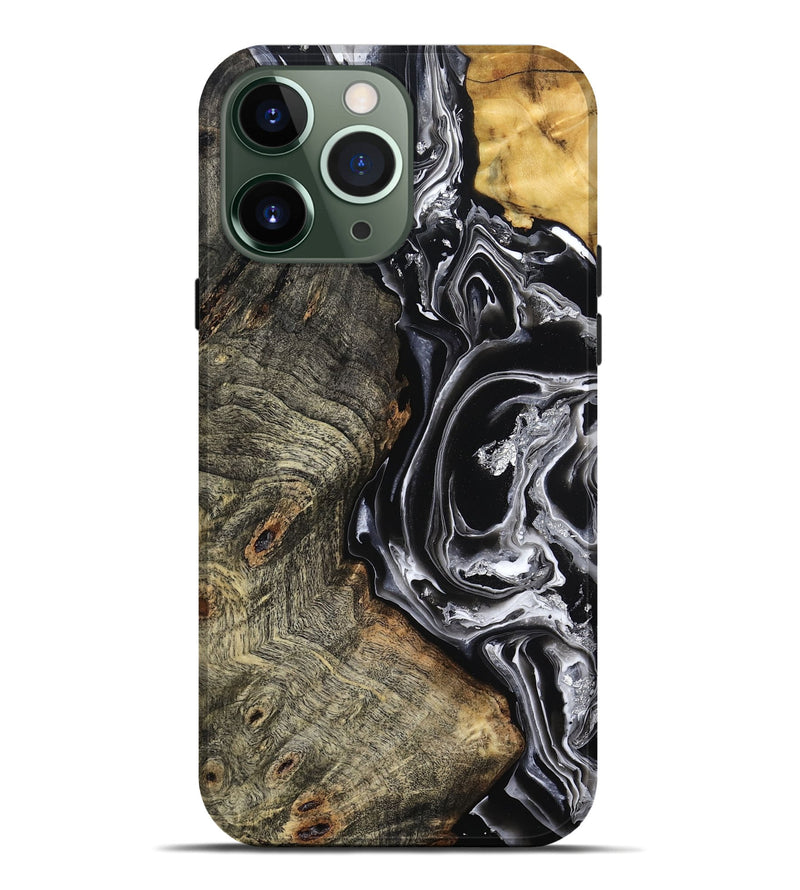 iPhone 13 Pro Max Wood Live Edge Phone Case - Kaiya (Black & White, 800723)