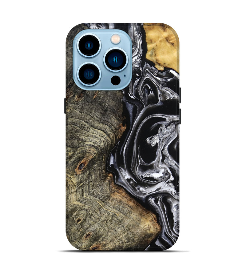 iPhone 14 Pro Wood Live Edge Phone Case - Kaiya (Black & White, 800723)