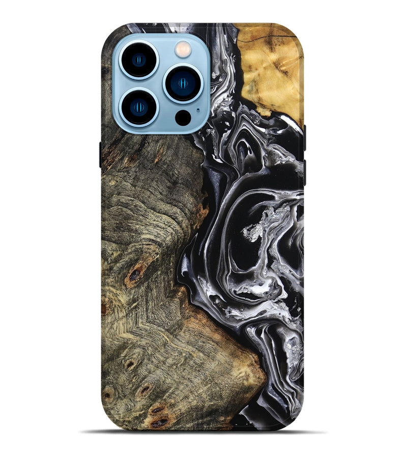 iPhone 14 Pro Max Wood Live Edge Phone Case - Kaiya (Black & White, 800723)