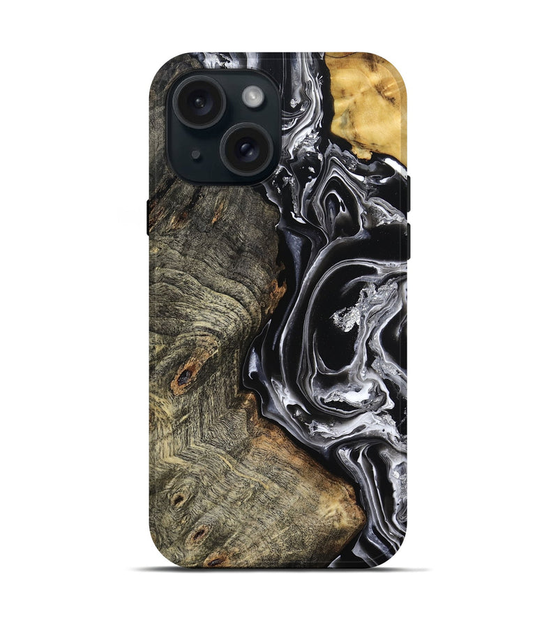 iPhone 15 Wood Live Edge Phone Case - Kaiya (Black & White, 800723)