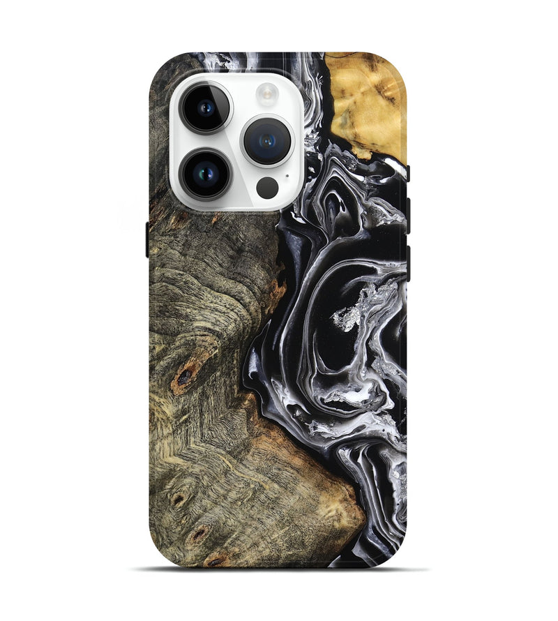 iPhone 15 Pro Wood Live Edge Phone Case - Kaiya (Black & White, 800723)