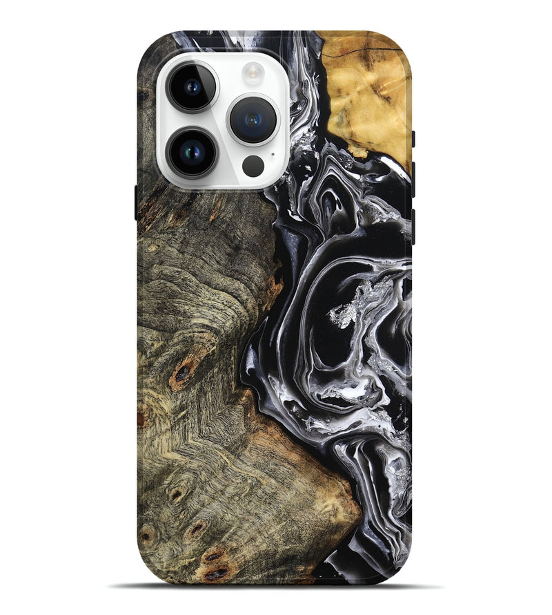 iPhone 15 Pro Max Wood Live Edge Phone Case - Kaiya (Black & White, 800723)
