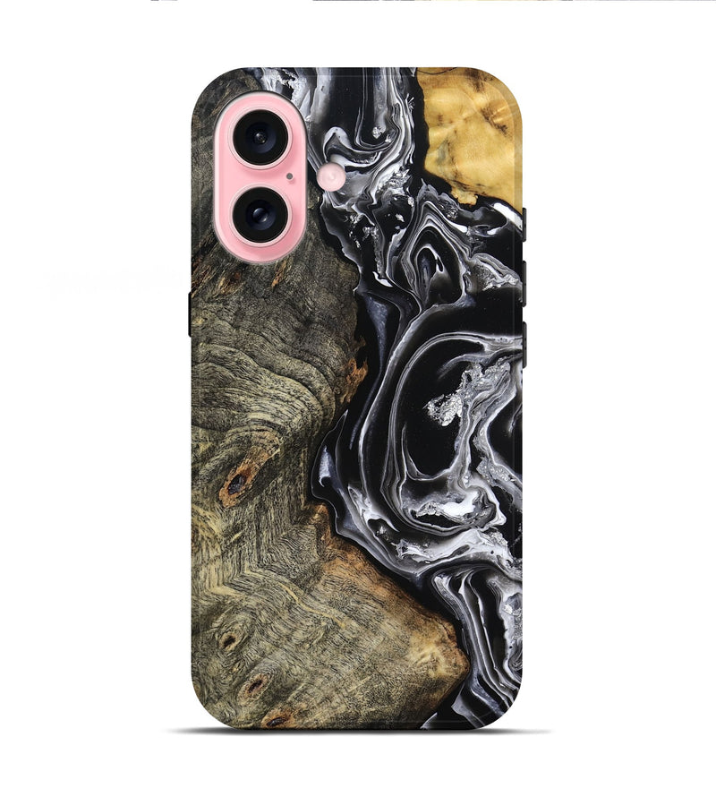 iPhone 16 Wood Live Edge Phone Case - Kaiya (Black & White, 800723)