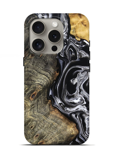 iPhone 16 Pro Wood Live Edge Phone Case - Kaiya (Black & White, 800723)