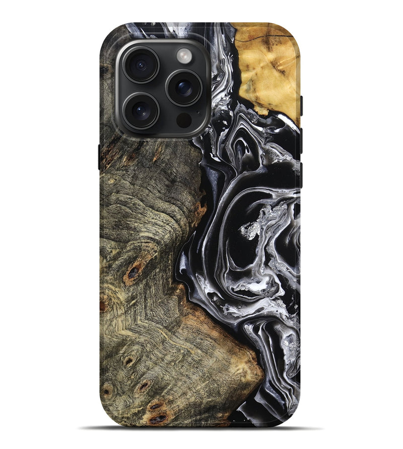 iPhone 16 Pro Max Wood Live Edge Phone Case - Kaiya (Black & White, 800723)