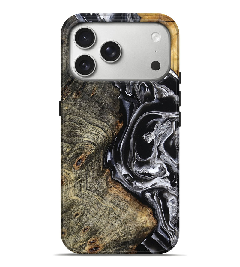 iPhone 17 Pro Max Wood Live Edge Phone Case - Kaiya (Black & White, 800723)