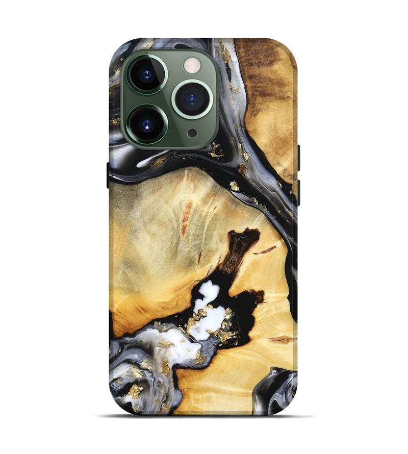 iPhone 13 Pro Wood Live Edge Phone Case - Ulises (Black & White, 800724)