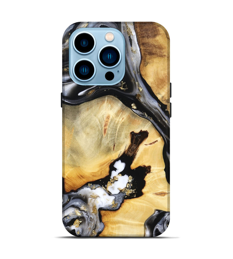 iPhone 14 Pro Wood Live Edge Phone Case - Ulises (Black & White, 800724)