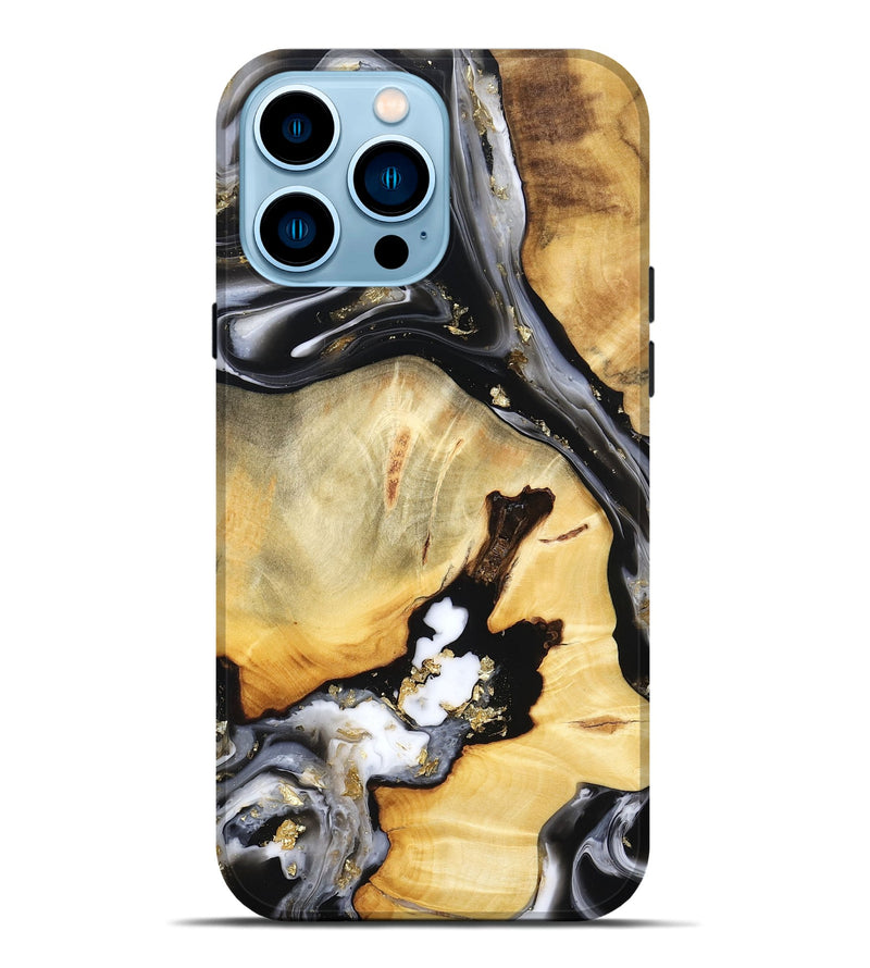 iPhone 14 Pro Max Wood Live Edge Phone Case - Ulises (Black & White, 800724)