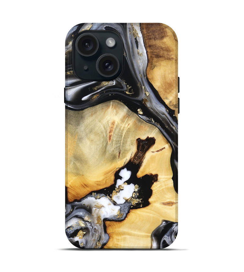 iPhone 15 Wood Live Edge Phone Case - Ulises (Black & White, 800724)