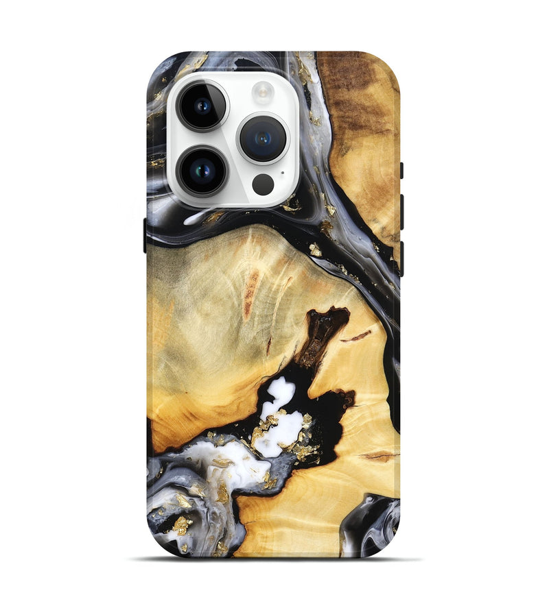 iPhone 15 Pro Wood Live Edge Phone Case - Ulises (Black & White, 800724)