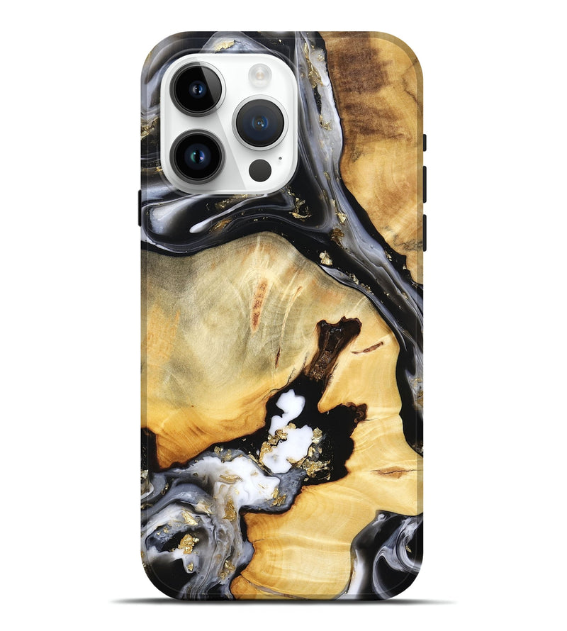 iPhone 15 Pro Max Wood Live Edge Phone Case - Ulises (Black & White, 800724)