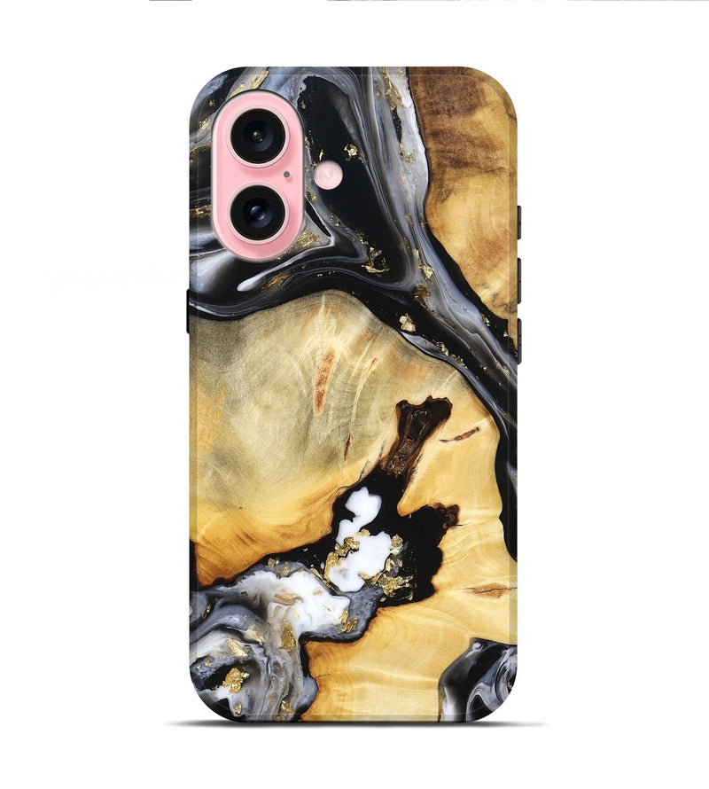 iPhone 16 Wood Live Edge Phone Case - Ulises (Black & White, 800724)