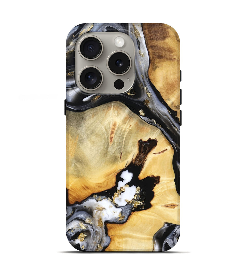 iPhone 16 Pro Wood Live Edge Phone Case - Ulises (Black & White, 800724)