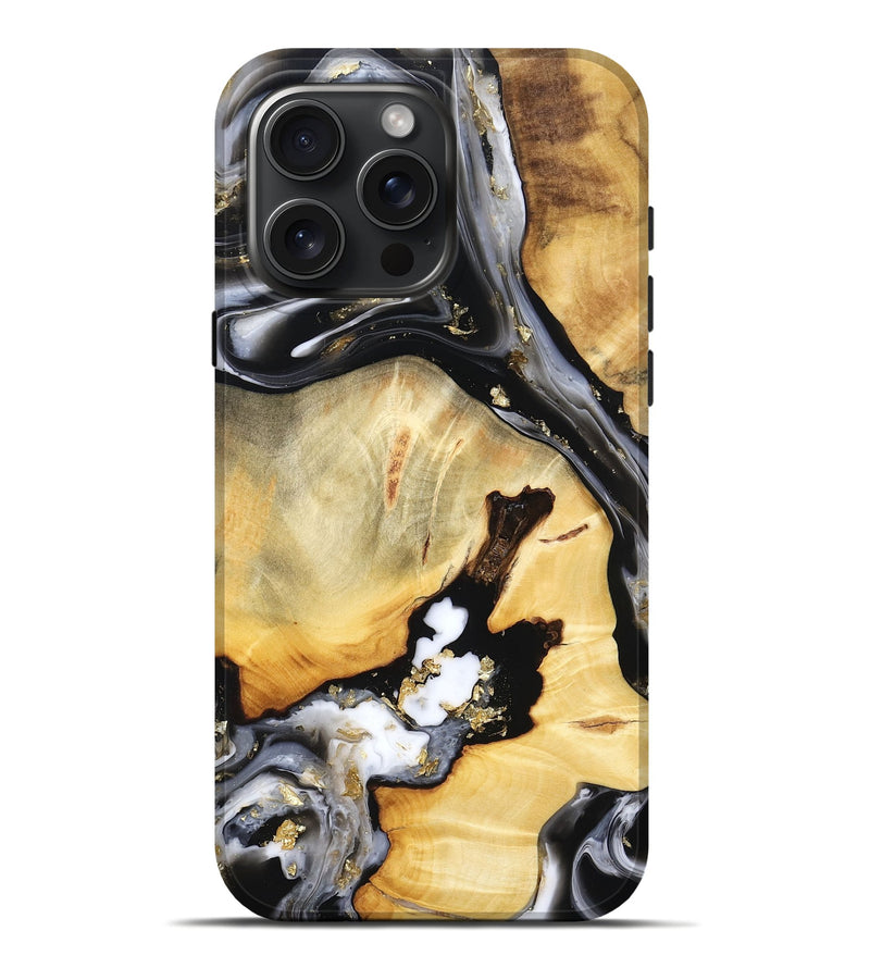 iPhone 16 Pro Max Wood Live Edge Phone Case - Ulises (Black & White, 800724)