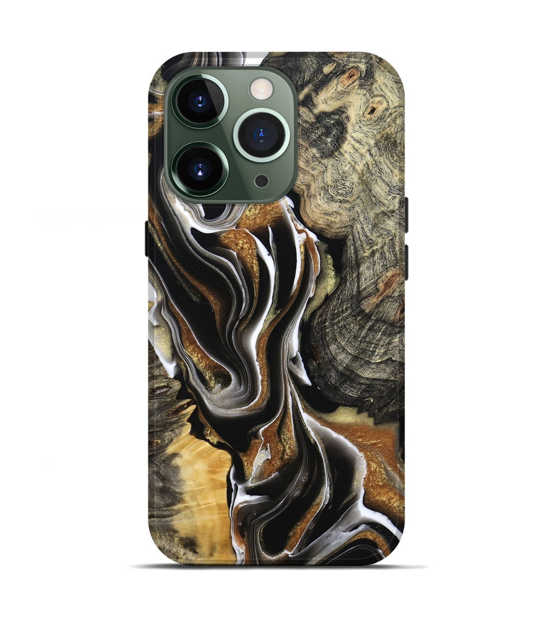 iPhone 13 Pro Wood Live Edge Phone Case - Tamiko (Black & White, 800725)