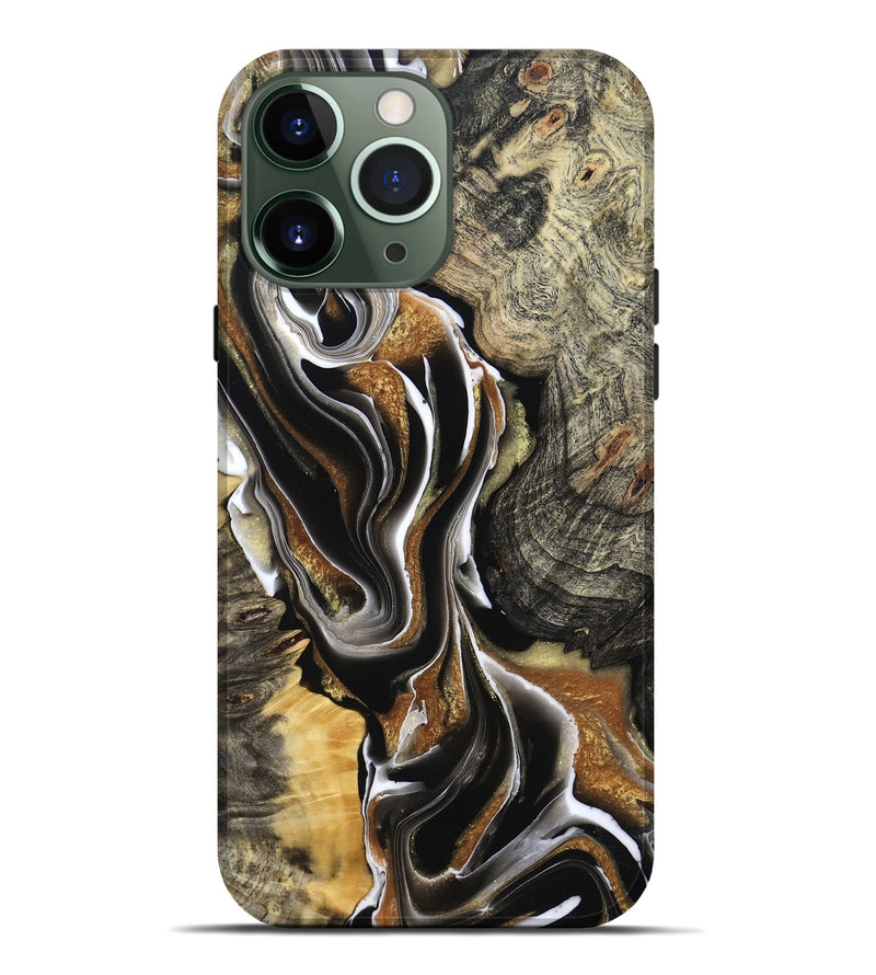 iPhone 13 Pro Max Wood Live Edge Phone Case - Tamiko (Black & White, 800725)